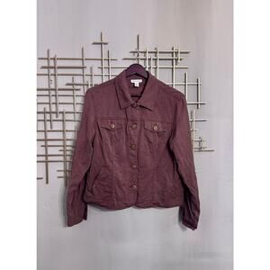 Coldwater Creek Brown Cropped Jacket Button Front Utility Medium